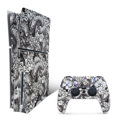 MightySkins Carbon Fiber Skin for PS5 PlayStation 5 Slim Disc Edition Bundle - Angry Koi Protective, Durable Textured Carbon Fiber Finish Easy to Apply Made in The USA - color: Angry Koi, size: PS5 Slim Disc Edition Bundle