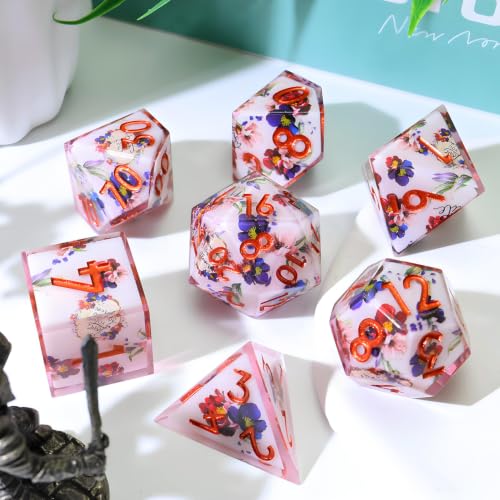 XENOLUX Resin DND Dice Set for Dungeons and Dragons, Polyhedral RPG Dice with Floral Stickers, Tabletop Board Games Accessories (L2) - color: L2