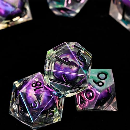 Electroplated Resin Dice Set, Resin Edge Sharp for Dungeons & Dragons RPG, MTG Board Games with Gift Box (Electroplating Purple Longan) - color: Electroplating Purple Longan