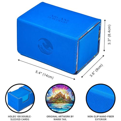 Card Deck Box For MTG Commander, Fits 100 Double-Sleeved Cards, Premium Leather, TCG Deck Box For Magic EDH, Magnetic Case with 3 Dividers & Dice Storage Box (Hidden Island) - color: Hidden Island, style: Deluxe
