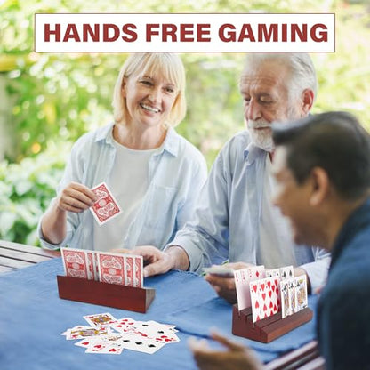 LotFancy Playing Card Holder for Kids, Adults, Seniors, 2 Pack, Wooden | Wooden Card Holders for Playing Cards, Family Card Game Nights, Canasta, Poker Parties, Hands Free, 4 Slots - style: 2 Holders