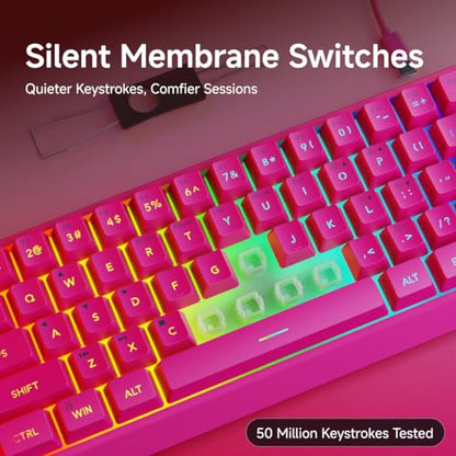 SEUNKWANG F61 60% Gaming Keyboard Wired, RGB Backlit Membrane Keyboard with PBT Keycaps, Compact Design, Lanyard Wired Keyboard for Mac/Win (Red, Wired) - color: Red