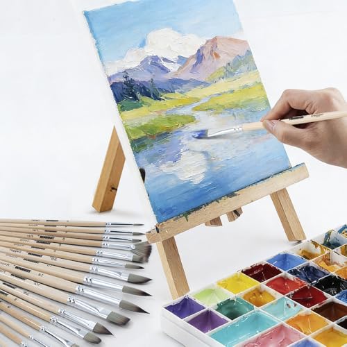 Transon 16 pcs Artist Paint Brush Set Versatile for Acrylic Painting Watercolor Painting Gouache Painting - color: Wood Tone