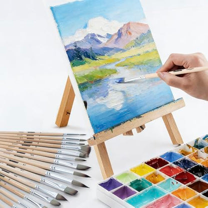 Transon 16 pcs Artist Paint Brush Set Versatile for Acrylic Painting Watercolor Painting Gouache Painting - color: Wood Tone