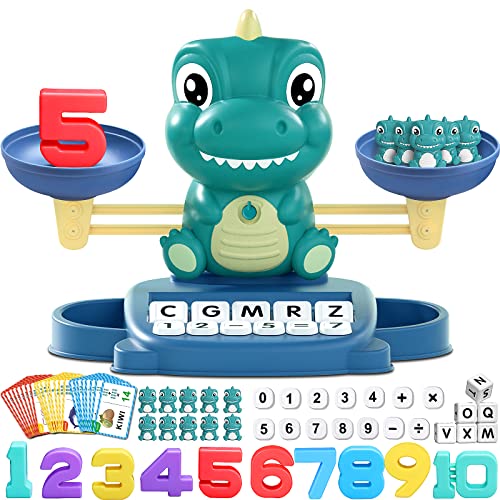 Kaodezhu Dinosaur Math Balance Toy for Boys and Girls - Montessori Matching Letter Toy for Kids 3 Year Olds, Educational Kindergarten Preschool Early Learning, Birthday Gift for 4 5 6 7 Years Old - color: Advanced Green