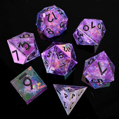 Electroplated Resin Dice Set, Resin Edge Sharp for Dungeons & Dragons RPG, MTG Board Games with Gift Box (Electroplating Purple Color) - color: Electroplating Purple Color