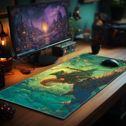 Card Playmat 24" x 14" TCG Game Mat for MTG and Other Card Games, Premium Stitched Card Gameplay Mat with Non-Slip Rubber Backing Board Games Desk Duel Mats, Fantasy Archer Squirrel - color: Fantasy Archer Squirrel, size: 24"X14" Without Zones