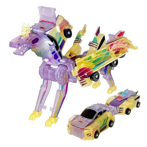 Crystal Transforming Dinosaur Car Toy 2-in-1 Transparent Magnetic Cars Convert to Dinosaur Robot, See-Through Crash-Activated Deformation Toy No Battery, for Kids 3-12 (Crystal) - color: Crystal
