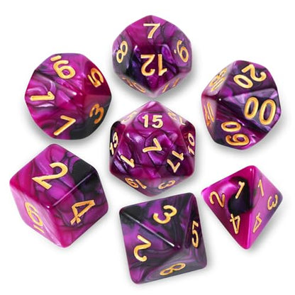 7Pcs Polyhedral DND Dice Set with Black Storage Bag (Purple&Black Dcie) | Classic dice set for RPG Polyhedral Dice for Dungeon and Dragons Playing Games 7-Die Set - color: Purple&black Dcie