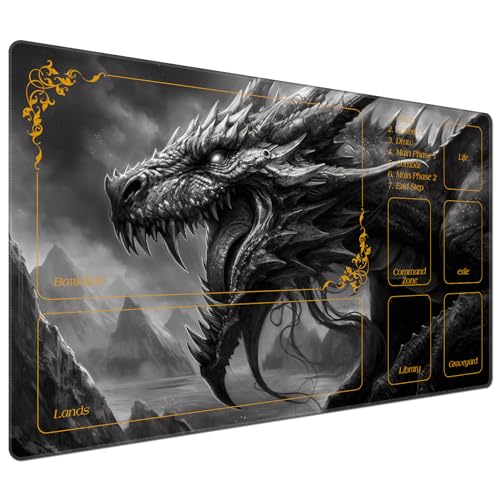 DEGDFSGR for MTG Playmat with Zones 24 x 14 inches for TCG Playmats Non-Slip Rubber Base Commander Play Mat for Lorcana Trading Card Game, Cool Dark Dragon - color: Cool Dark Dragon, size: 24" x 14"