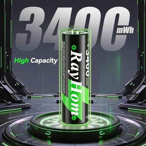 4 Pack 3400mWh Rechargeable Lithium Batteries AA | 2000+ Cycles, 1.5V Constant Output, Double A Batteries for Blink Camera, Remote Control Toys - color: 4AA