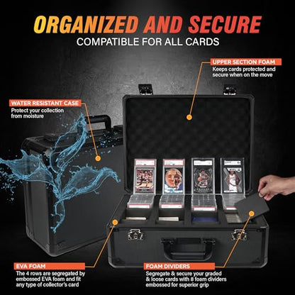 STUFFSTASH Graded Card Storage Case – Fits 180+ PSA, GMA, BGS, SGC Slabs – TSA Approved Combination Lock, Reinforced Corners, Removable Foam Dividers, Trading Card Collector Box