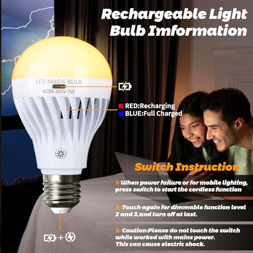 BSOD AC 85-265V 7W LED Magic Bulb with Remote Controller Warm White Emergency Light with Rechargeable Built-in Battery E27 Lamp for Home Indoor Lighting (USB Warm 2 Pack) - color: Usb Warm 2 Pack