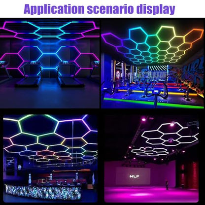 31Pack RGB 7 Hexagon LED Garage Lights - Music Sync Color Changing,App & Remote Control,358 Modes DIY Honeycomb Light for Gaming Room,Gym,Garage - color: RGB-31Lights-7Hexagon
