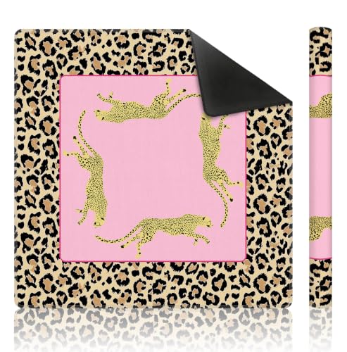 Hot Pink Cute Leopard Mahjong Mat 31.5 x 31.5 Inch, Preppy Pink Y2K Cheetah Non-Slip Noise Reduction Mahjong Table Mat for American Mah Jong Poker Card Board Games Dominoes - color: Pink Leopard