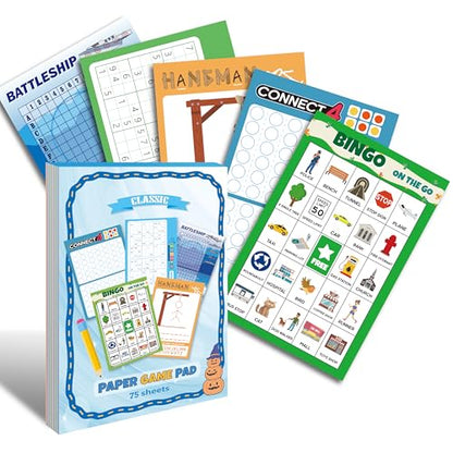 GRANDLMOON 5 Portable Travel Game Activities Pad On The Go Plane Trip Pen Pencil and Paper Game for Teens 6 x 9-inches (75 Sheets) Version 2 - size: 9X6