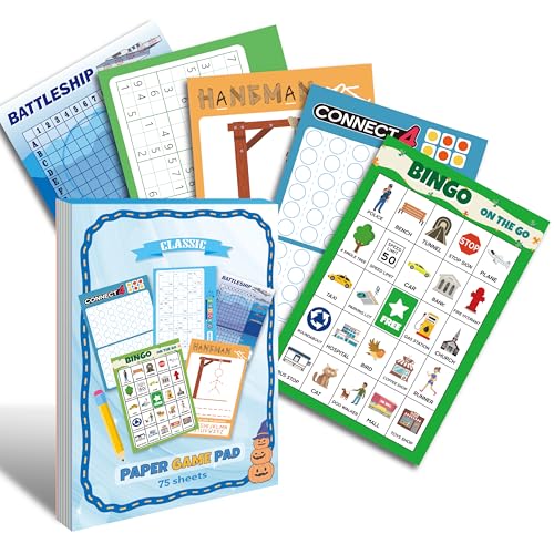 GRANDLMOON 5 Portable Travel Game Activities Pad On The Go Plane Trip Pen Pencil and Paper Game for Teens 6 x 9-inches (75 Sheets) Version 2 - size: 9X6