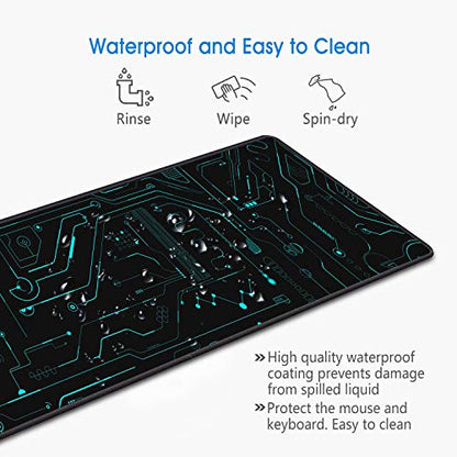 Desk Pad Mat Gaming Mouse Pads with Coasters Set, Stitched Edges Design Mouse Pad XXL Large Mouse Pad for Laptop Computers Circuit Board Pattern Desk Writing Mat for Office & Home 31.5"x 11.8" - color: Circuit Board Pattern