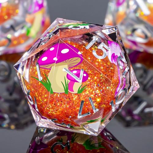OUKELANWO Liquid Core Mushroom DND Dice Set D&D, 7Pcs Resin Sharp Edge Dice with Gift Box, Dungeons Dragons D and D Role Playing Gaming Dice D20 D12 D10 D8 D6 D4, Orange and Purple - color: Orange and Purple