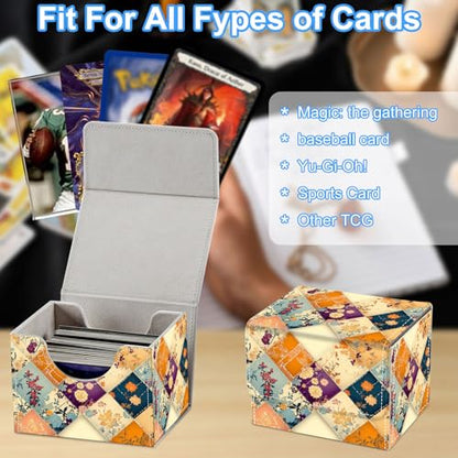 Quilt Pattern Deck Box for MTG Commander | Holds 100+ Double-Sleeved Cards | Strong Magnetic TCG Card Case for Collectible Games - color: Quilt Pattern