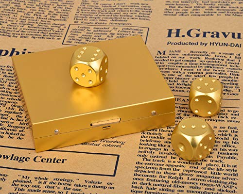 DS.DISTINCTIVE STYLE Aluminum Alloy Dice 5 Pieces 16mm Portable Metal Dices with Case 6 Sided Dice for Party Game - color: Gold, style: Square