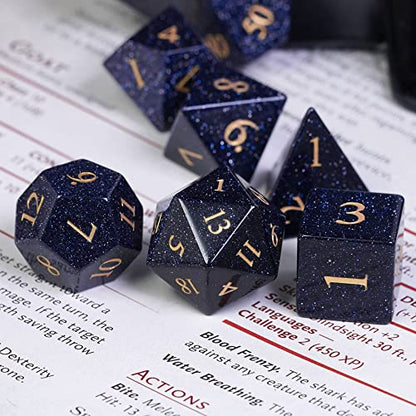 UDIXI Stone Dice Set Blue Sandstone Gemstone DND Dice for Tabletop Games | Natural Stone, Premium Gift Box, DM Gift, for Dungeons and Dragons Role Playing Games - color: Glossy Blue Sandstone