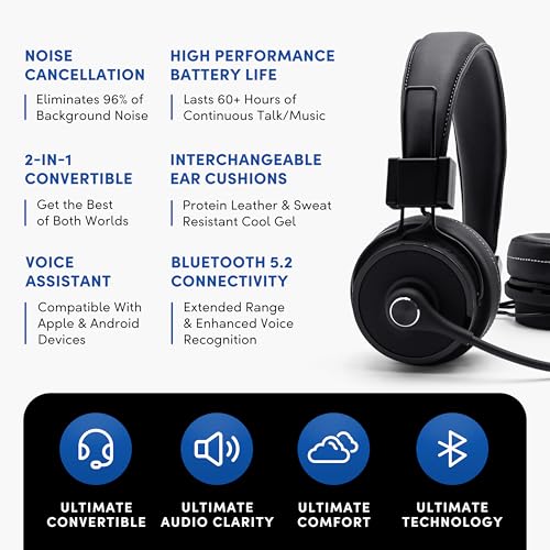 Blue Tiger Premium Elite Ultimate Single and Dual Ear 2-in-1 Bluetooth Headset – Professional Noise Cancellation Head Set with Microphone – USB-C Fast Charge & Long Battery Life