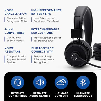 Blue Tiger Premium Elite Ultimate Single and Dual Ear 2-in-1 Bluetooth Headset – Professional Noise Cancellation Head Set with Microphone – USB-C Fast Charge & Long Battery Life