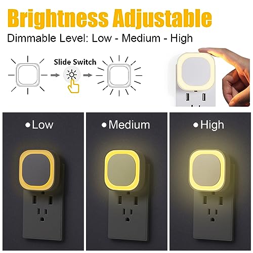 2 Pack Warm White Night Light, Gentle Eye-Care with Dimmable Soft Glow & Indirect Reflection, Auto Dusk to Dawn Sensor, Plug in Nightlight for Nursery, Kids Room, Bedroom, Hallway | Auto Dusk to Dawn Sensor, Eye-Care Reflected Glow, LED Nightlight Plug in