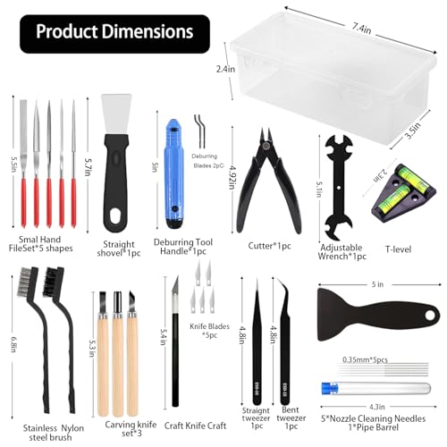 3D Printer Tool Kit, 32Pcs 3D Printing Deburring Tool, Craft Knife,Hand File,Carving Knife,Spirit Level,Cutting and Cleaning Set Box 3D Printer Accessories for Printing - color: 3D Printer Tool Kit Box-2
