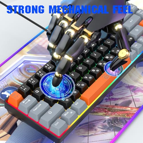 Snpurdiri 60% Percent Gaming Keyboard (68 Keys, Black-Grey-Orange) | Compact RGB Backlit Small Gaming Keyboard for Windows, PC, Laptop - color: Black Grey Orange