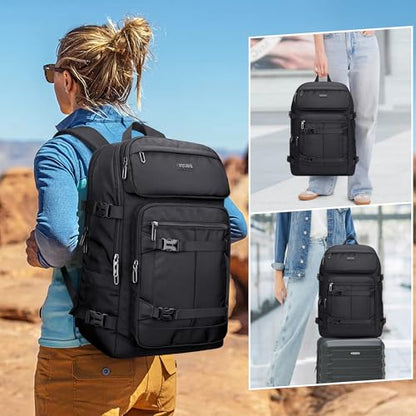 PIJUSHI Casual Travel Backpack for Women with 16" Padded Laptop Compartment | Carry On Luggage with USB Charging Port, 1680D Water-Resistant Nylon, Airline Approved, For Daily, Hiking - color: Black