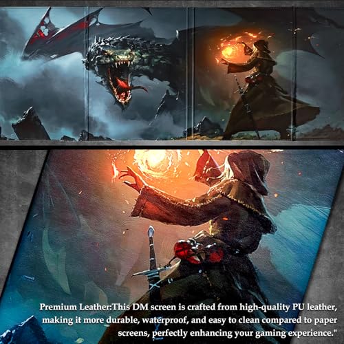DND DM Screen, Dungeons and Dragons Master Screen Leather | 4 Wet-Erase Function Pockets,DND Game Accessories for TRPG,with 4 Panels Master Screen Inserts - color: C