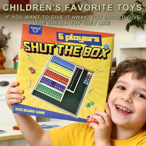AIUAZA Dice Game Shut The Box Wooden Board Game,6 Sided Family Math Game for 2-6 Players,Educational Learning Interactive, Classics Tabletop Version Games for Family Night, Travel Party, or Pub
