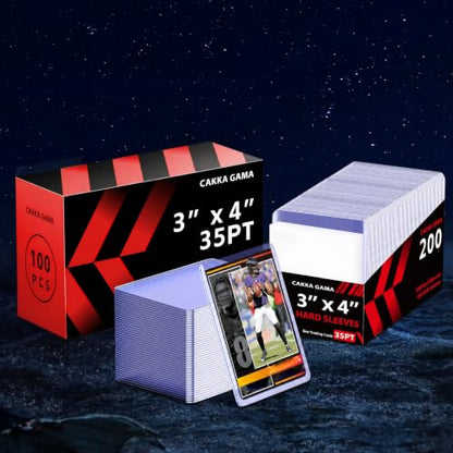 200 Card Sleeves Hard Plastic, Sports Card Holder, Baseball Cards Protectors for Trading TCG MTG PKM Game Cards (100 Hard Sleeve + 100 Soft Sleeve)
