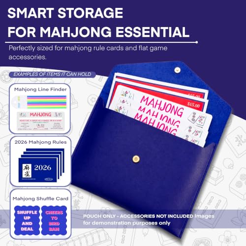 Leather Mahjong Card Clutch Pouch, 8 x 6 Inches Protective Case for American Mahjong Strategy Cards, Secure Magnetic Closure Accessories Holder, Elegant Game Night Gift (Dark Blue) - color: Dark Blue