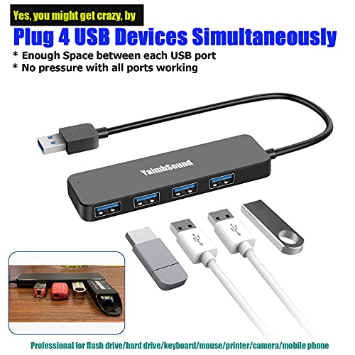 4-Port USB Hub 3.0, YaimhSound USB Splitter for Laptop, Keyboard and Mouse Adapter for Dell, Asus, HP, MacBook Air, Surface Pro, Acer, Xbox, Flash Drive, HDD, Console, Printer, Camera - size: 4 Port USB Hub