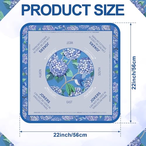 Tegeme Mahjong Mat Flower, Birds 22" X 22" Anti Slip Game Table Cover | Noise Reduction for Quiet Play, Chinoiserie Floral Design, Non Slip Backing Secures Mat, For Mah Jong Card Tile Games - size: 22" X 22", style: Flower, Birds