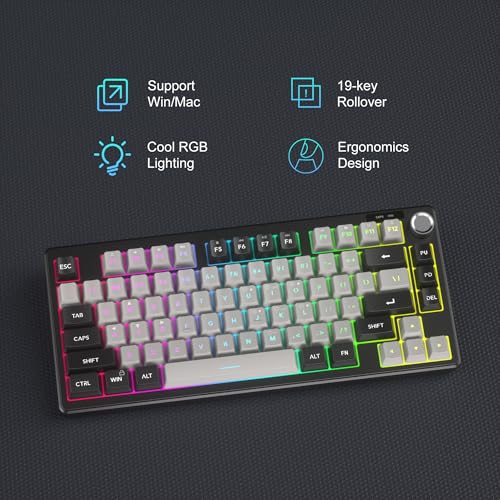 MageGee Mini 60% Gaming Keyboard, RGB Backlit 75 Key Ultra-Compact Keyboard, TS75 Ergonomic Waterproof Mechanical Feeling Office Computer Keyboards for PC, MAC, PS4, Xbox ONE Gamer - color: Black Gray RGB