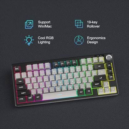 MageGee Mini 60% Gaming Keyboard, RGB Backlit 75 Key Ultra-Compact Keyboard, TS75 Ergonomic Waterproof Mechanical Feeling Office Computer Keyboards for PC, MAC, PS4, Xbox ONE Gamer - color: Black Gray RGB