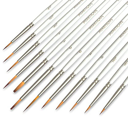 MyArtscape Detail Paint Brushes - 12 Miniature Taklon Brushes | 12 fine detail Taklon paint brushes for acrylic, watercolor, oil, gouache, miniatures, models, and lettering