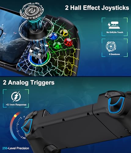 Mocagen Phone Controllers for iPhone/Android/Switch/Oled/Switch 2 - Hall Effect Joysticks & Triggers, Mobile Gaming Controller with 7 RGB Light, Macros, Turbo, Keylinker APP, Mac - size: Xbox Layout-Spider Silk
