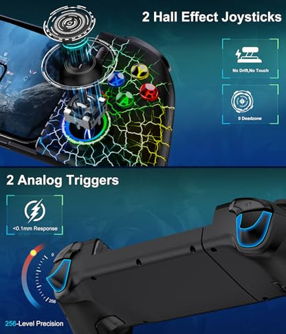 Mocagen Phone Controllers for iPhone/Android/Switch/Oled/Switch 2 - Hall Effect Joysticks & Triggers, Mobile Gaming Controller with 7 RGB Light, Macros, Turbo, Keylinker APP, Mac - size: Xbox Layout-Spider Silk