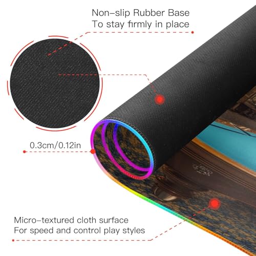 Billiard Gaming Gaming Mouse Pad Led Mousepads RGB Backlit with 14 Lighting Modes, Non Slip Base Soft Computer Keyboard Mat for Gaming PC Laptop Desk, M - size: Medium: 35.4 x 15.7in