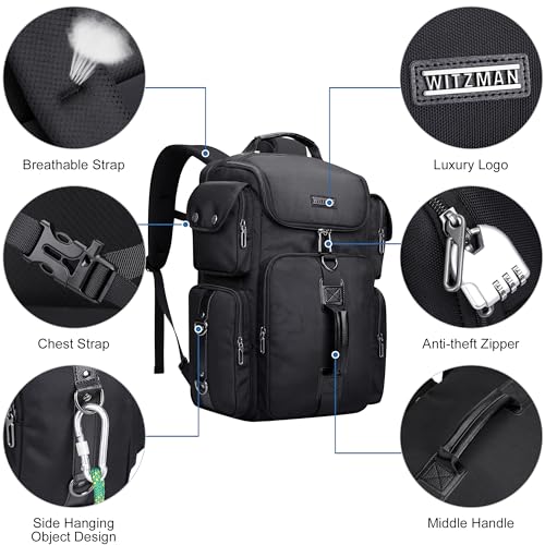 WITZMAN Travel Backpack for Men Carry-on Laptop Backpack | Nylon Luggage Bag Fits 16 Inch for Airline Approved, Multi Pocket, For Traveling,Casual,Commuting, B744 Black - color: Upgrade Black