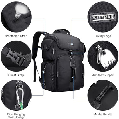 WITZMAN Travel Backpack for Men Carry-on Laptop Backpack | Nylon Luggage Bag Fits 16 Inch for Airline Approved, Multi Pocket, For Traveling,Casual,Commuting, B744 Black - color: Upgrade Black