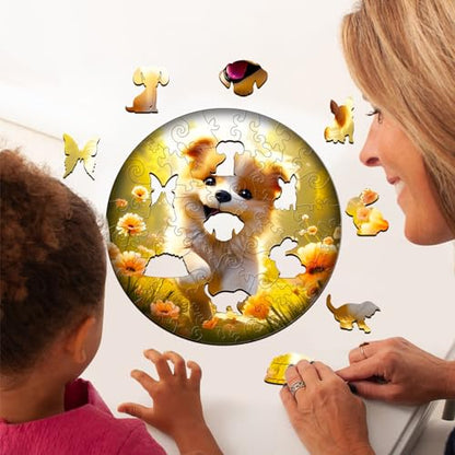 Wooden Puzzles for Kids Ages 4-8, Cute Dog Puzzle, Unique Animal Shaped Wooden Jigsaw Puzzles for Kid, 50 Pieces Puzzles for Kids(50pcs,11.4 * 11.4in) - color: Cute Puppy