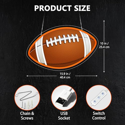 HAJAE Football Neon Sign for Wall Decor, UV Printed Football-Shaped Neon Light, Rugby LED Sign for Man Cave, Bedrooms, Game Room Decor, Gift for Football Sports Fans Teens - style: Football