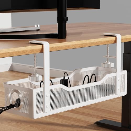 Under Desk Cable Management Large, Cinati 16" Cable Management Box for Table Thickness up to 3", Wire Cord Organizer with Clamp No Drill, No Damage to Desk (White) - color: White, size: 16"-1 Pack