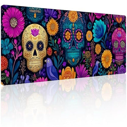 31.5”x11.8”Large Gaming Mouse Pad for Desk, Mouse Mat with Seamed Edges, Waterproof Desk Pad, Non-Slip Rubber Base, Keyboard Pad Computer Mat, Big XL Mousepad-Skull Flower - color: Skull Flower